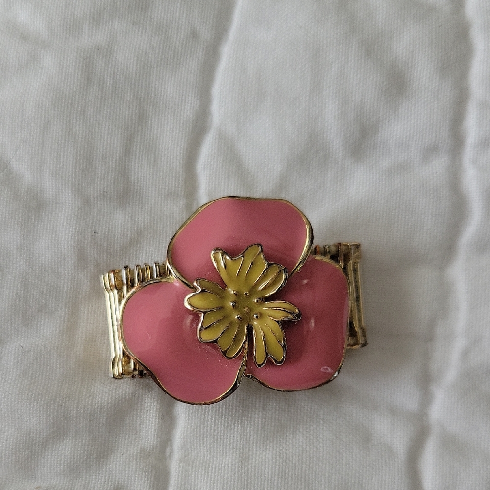 Lilly Pulitzer VINTAGE Pink and Yellow Gold Flower Statement Ring Stretch Sizing